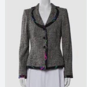 Armani Collezioni Black and Gray Tweed Blazer with Peplum